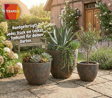 Керамічний горщик Teramico Premium: ручна робота, морозостійкий, з отвором для поливу. Підходить для квітів у саду та вдома. Унікальний горщик Lava Braun, 21x18 см