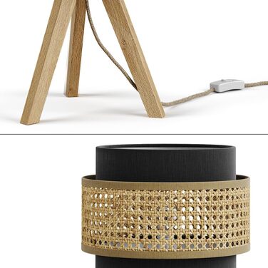 Настільна лампа Vicco Morten з ротангу та чорного кольору, 26 x 45 см, з підставкою
