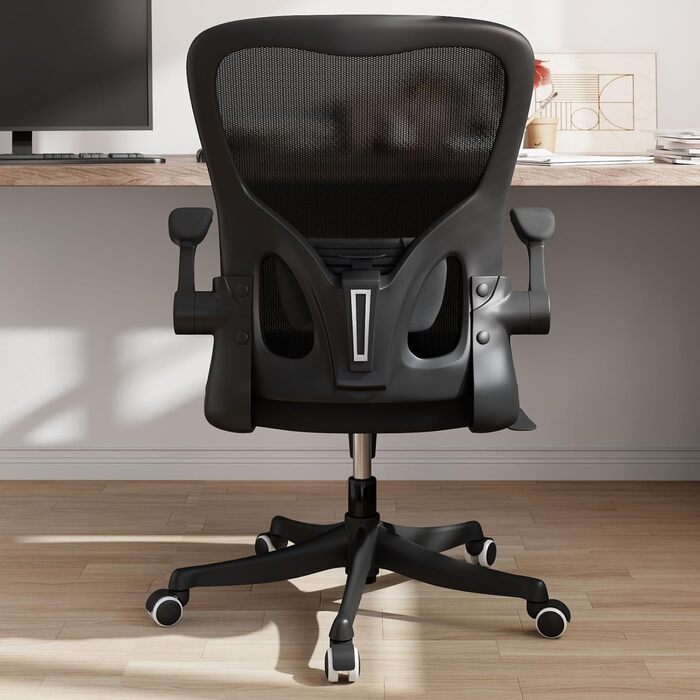 Офісний крісло Monhey з регулюванням висоти, поворотне, з відкидними підлокітниками, дихаюча сітка, регульована підголовник та інтелектуальна підтримка попереку – для дому та офісу (чорний)