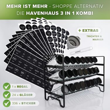 Набір баночок для спецій, 24 шт., чорний колір | Організатор для спецій з 336 етикетками | Кухонне зберігання спецій | Сучасний набір баночок для спецій з кришками-ситами