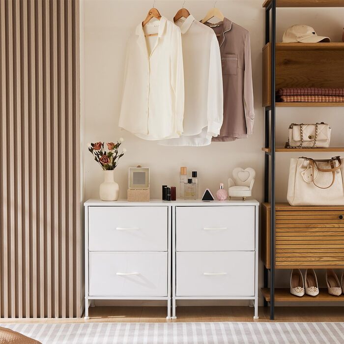 Набір приліжкових тумбочок DUMOS (2 шт.) з ящиком, індустріальний стиль, білий | Приліжкові столики для спальні, дитячої, вітальні | Набір для зберігання