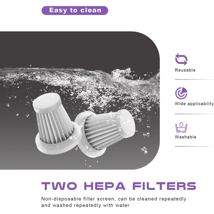 Акумуляторний ручний пилосос KITBEZN 26000Па, бездротовий міні-пилосос 4-в-1 з безщітковим двигуном для авто, дому, диванів та шерсті тварин (Фіолетовий)