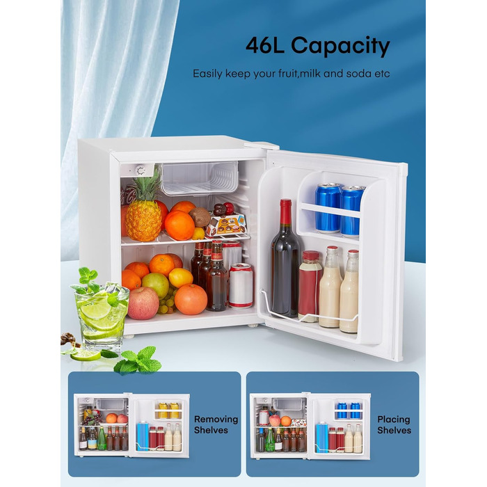 Міні-холодильник E 46L з морозильною камерою, енергоощадний, регулювання температури, білий