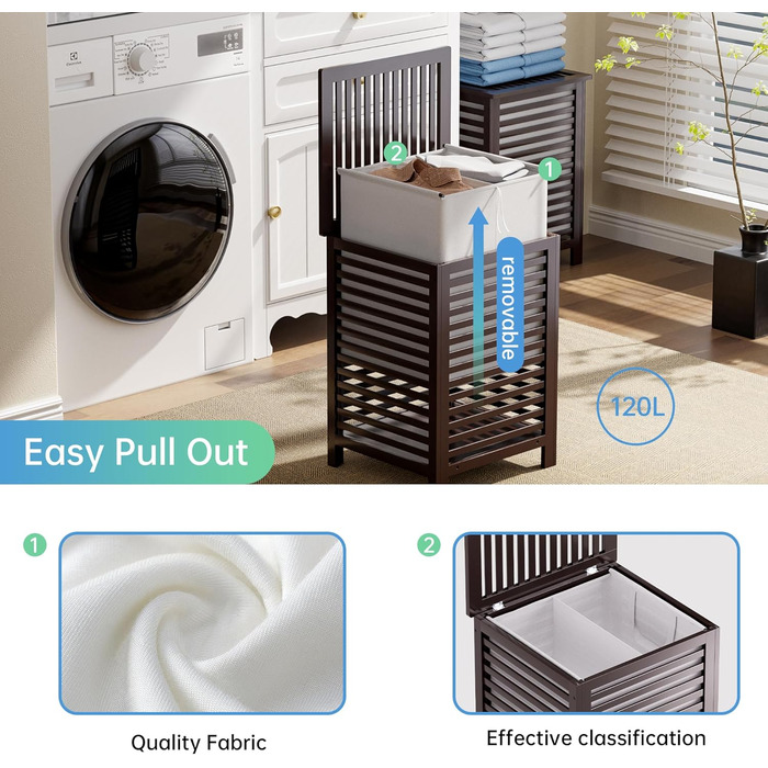 SMIBUY Кошик для білизни з бамбука з кришкою для зберігання одягу, іграшок та рушників (горіх, коричневий)