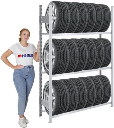 Стелаж для шин PROREGAL PROEGAL – німецька якість, 200x100x43 см, 3 яруси, 150 кг навантаження на ярус, до 5 шин на ярус