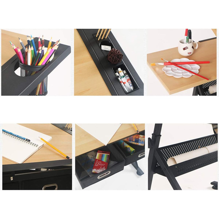 Дерев'яний дитячий стіл DREAMADE з регулюванням висоти та нахилу, з ящиками та табуретом - ідеальний для школи та офісу