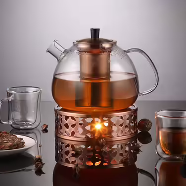 Чайник Ecooe 1500 мл з боросилікатного скла з бронзовою кришкою, знімним ситом з нержавіючої сталі 18/8, термостійкий, для чорного, зеленого, фруктового та ароматизованого чаю, пакетиків