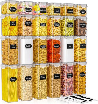 Набір з 24 герметичних контейнерів для зберігання продуктів, органайзер для холодильника, BPA-free, 42L, з етикетками