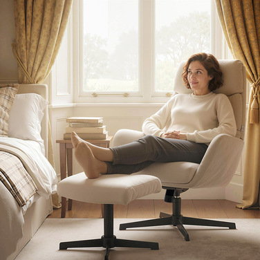 Крісло-реклайнер з підставкою для ніг, м'яке крісло для відпочинку з високою спинкою, металевий каркас, для вітальні, спальні, бежеве