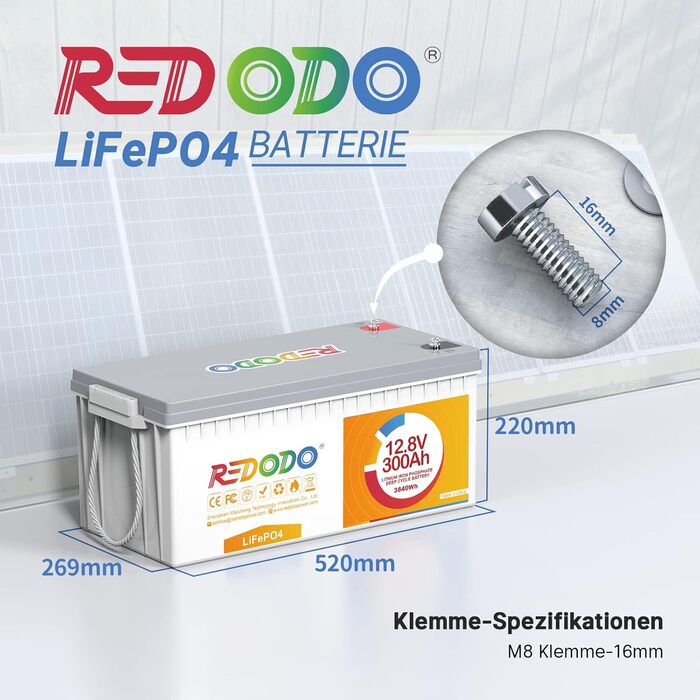 Акумулятор глибокого циклу Redodo LiFePO4 12 В 300 Ач, 4000-15000 циклів, 200 А BMS, свинцево-кислотна заміна