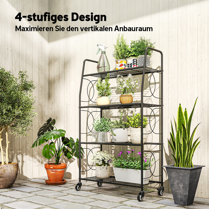 Металева підставка для рослин з 4 ярусами, міцна драбинка-стеллаж для квіткових горщиків на фіксованих колесах