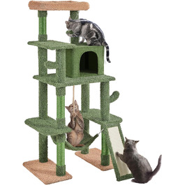 Висотою 160 см, стійка кігтеточка для котів Cat Tree з 4 стовбурами сизалю Оглядовий майданчик Cat Cave Кігтеточка Гамак, зелений/коричневий