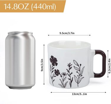 Набір кавових чашок EYMPEU 4 шт. об'ємом 450 мл з квітковим візерунком - ідеально для дому та як подарунок в офіс