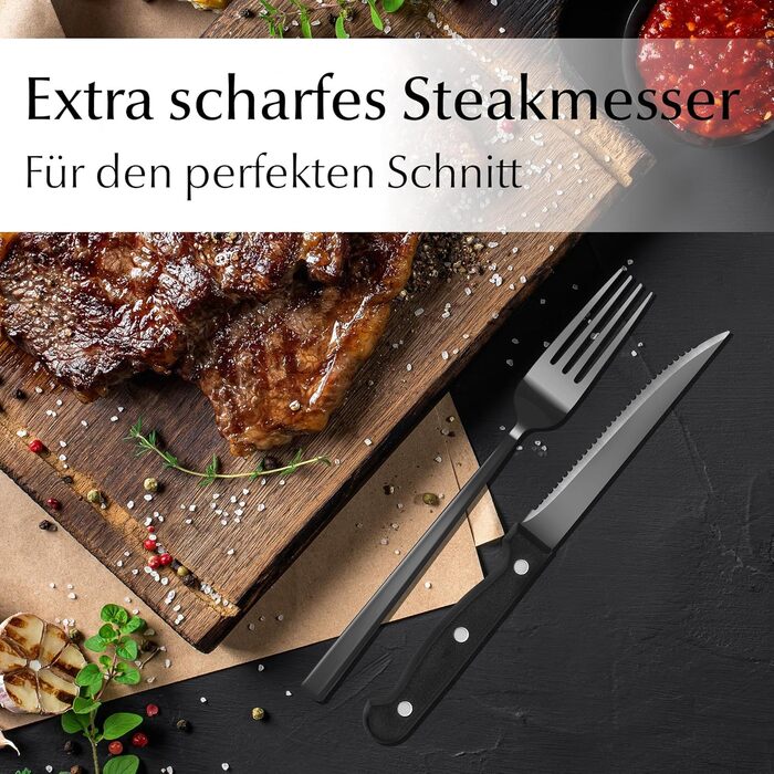 Набір столових приборів Miamio для 6 осіб (36 предметів) – нержавіюча сталь 18/10, чорний колір, придатний для миття в посудомийній машині
