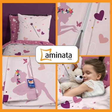 Постільна білизна Aminata Kids 135x200 для дівчаток бавовняна фея двосторонній комплект постільної білизни принцеса серце рожевий - феї ельф єдиноріг рожевий