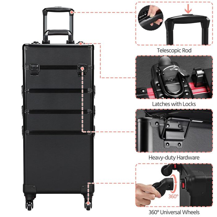 Косметичка-валіза Yaheetech 4-в-1 з роликами: зручний органайзер для макіяжу та косметики