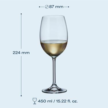 Кришталеві келихи Crystal Bohemia для білого вина, 6 шт., об'єм 350 мл, стійкі до миття в посудомийній машині, довговічні та стійкі до подряпин - елегантні келихи з кришталевого скла, ідеальні як подарунок для поціновувачів вина