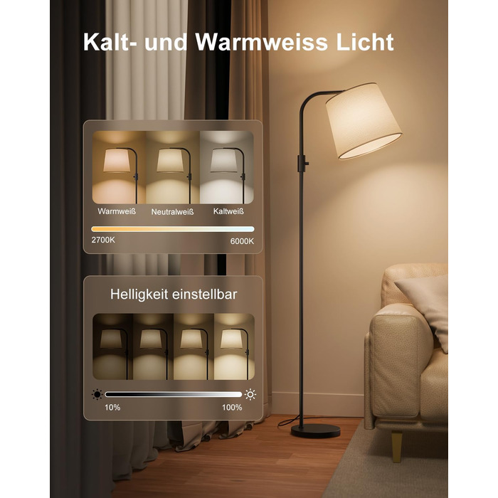 Світлодіодна торшер DUSKTEC RGB для вітальні, смарт-лампа з димером, керування через додаток, тепле та холодне біле світло, 10W, 1200LM, аркова лампа для читання, приліжкова лампа