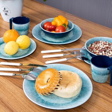 Набір посуду Melamin Adria Blue для 2 особи (8 предметів) - керамічний ефект, для кемпінгу, дому, пікніка