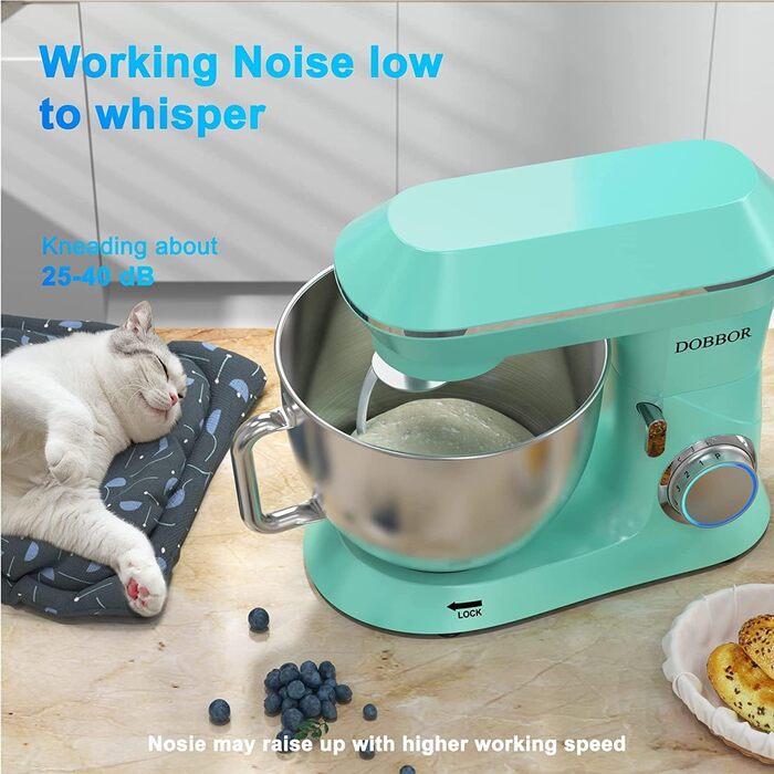 Кухонна машина 9.5л з планетарним міксером, 1500W, DOBBOR, з набором насадок (міксер, гак для тіста, вінчик), 7 швидкостей, синій колір