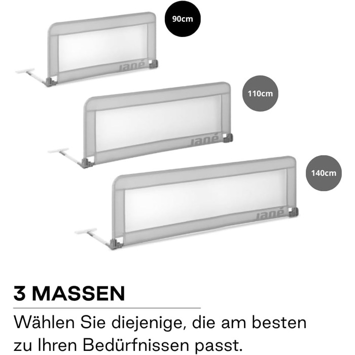 Бортик для ліжечка Jané складаний, високий (90 см, сірий) з чохлом для транспортування, дихаючий