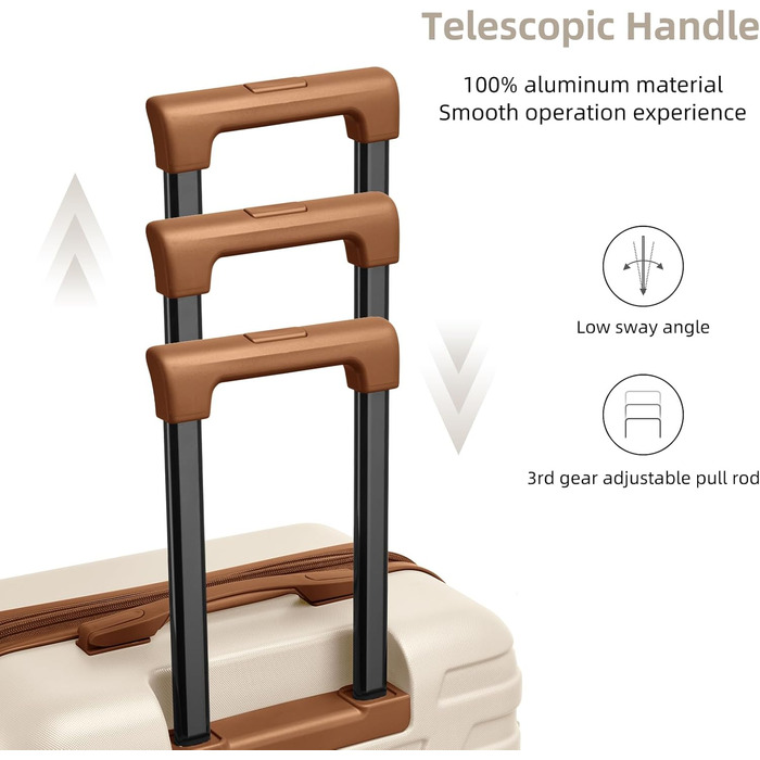 Набір валіз LARVENDER 6 шт. з твердим корпусом, легкий ABS, розширюваний, з TSA-замком, ручна поклажа, з сумкою та косметичкою, білий/коричневий