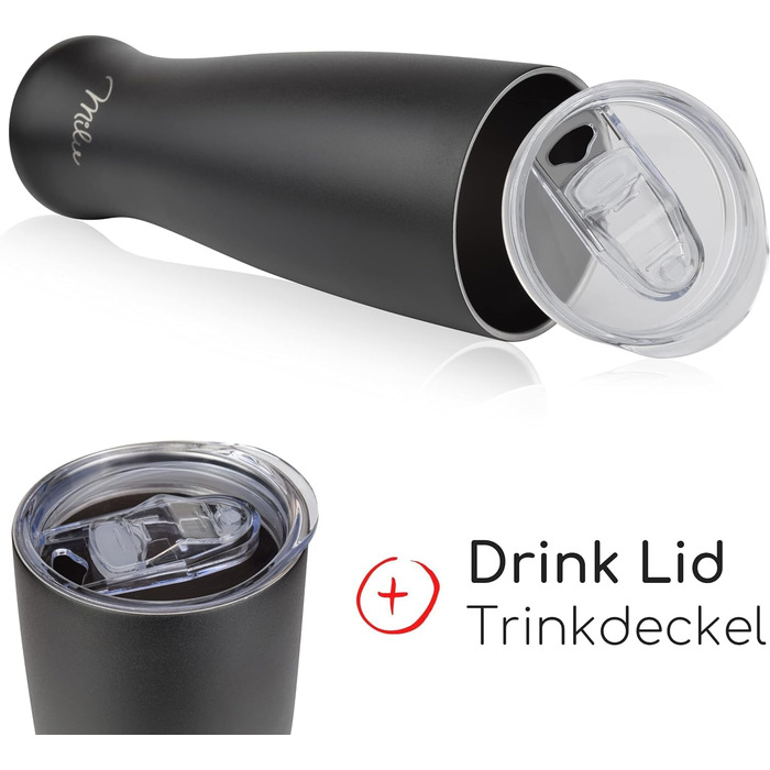 Термокухоль для пива Milu Weizenbierglas 500 мл з нержавіючої сталі з кришкою, чорний (+гравірування) - подарунок для чоловіків, тата