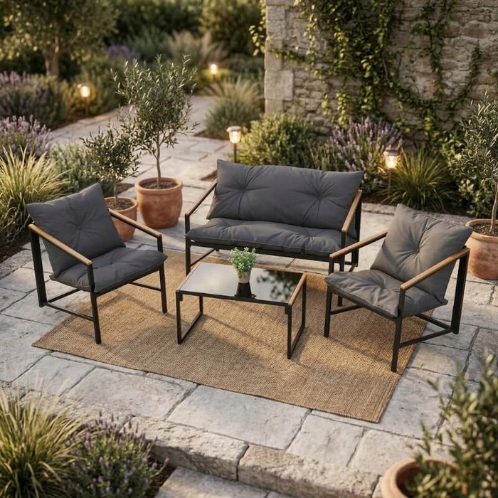 Комплект садових меблів Escal, метал, чорний, 4 предмети