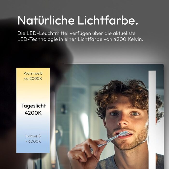 Дзеркало для ванної кімнати Talos Light LED 80x60 см з підсвічуванням, нейтральним білим світлом та алюмінієвою рамою