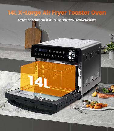 Фритюрниця без олії Emphsism Dual Zone XXL 1800W з LED-дисплеєм, 15 програм, 14л, з аксесуарами та книгою рецептів