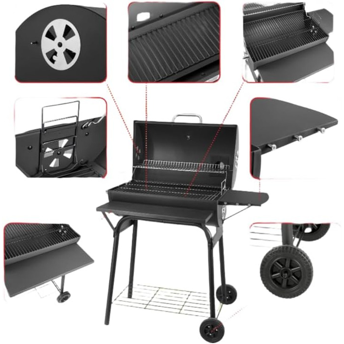Гриль вугільний на коліщатках з термометром | Гриль для барбекю, вугільний гриль для дачі | BBQ15
