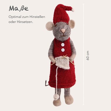 Миші n Gry & Sif I милі різдвяні підвіски, різдвяні прикраси ручної роботи, зимові прикраси з фетру, прикраси для різдвяної ялинки, різдвяні прикраси I сірий 15 см, сердечко, сніговик (миша Xl сірого кольору з трикотажем)