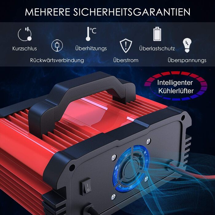 Зарядний пристрій для акумулятора 12V/24V LEICESTERCN - Автомобільний, мотоциклетний, з LCD, 5/10/25A, 6-ступінчастий, з багаторазовим захистом