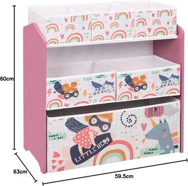 Дитяча полиця для зберігання іграшок Книжкова шафа Ящик для іграшок Дитячий комод Дитячі меблі 3 шари з 6 коробками з МДФ рожевий, 0002ETSJ