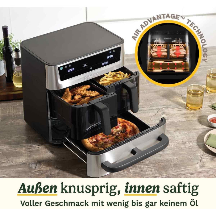 Фритюрниця Cuisinart XXL 10.4L з двома зонами нагріву | Без PFAS та хімікатів | Для смаження, грилю, випікання, дегідратації та підтримання тепла | 2 x 5.2L, 8+ порцій | Деталі придатні для миття в посудомийній машині (3 камери з нержавіючої сталі)