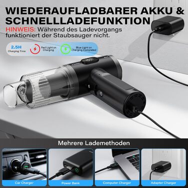 Аккумуляторний автомобільний пилосос APPS2Car 15000Па, бездротовий ручний пилосос з цифровим дисплеєм, складаний дизайн та 2 HEPA-фільтрами для авто, дому та кухні