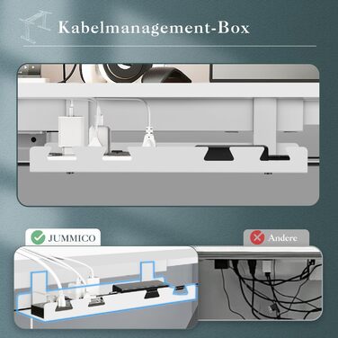 Регульований стіл JUMMICO з USB-роз'ємом та кабельною масою, електричний, з плавним регулюванням висоти, на коліщатках (білий)