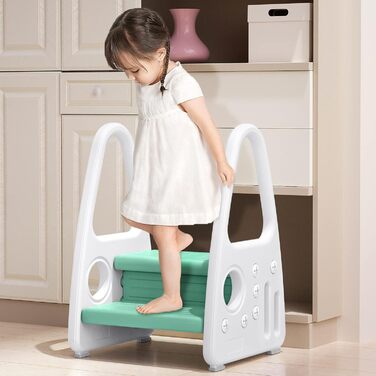 Дитячий підсвічник XMTECH з 2 сходинками, зелений. Пластикова драбинка-підсвічник для дітей 2-5 років у ванну, кухню, дитячу кімнату
