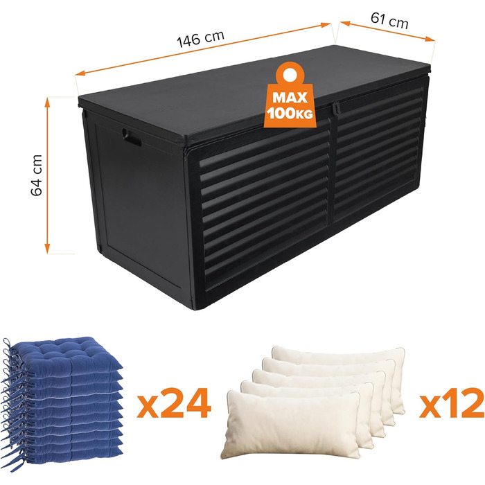 Універсальний садовий ящик-скриня Columba 490 л з кришкою - вуличний шафа, лавка зі зберіганням, контейнер для подушок, садовий будиночок, ящик для інструментів - чорний