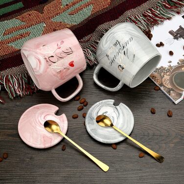 Набір кавових чашок для пари: подарунок на весілля, заручини, для наречених, 370 мл, кераміка-мрамор, овальні