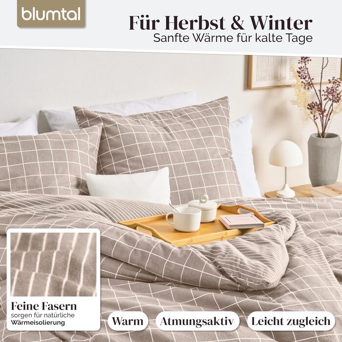 Комплект постільної білизни Blumtal Biber 200x200 + 2x 80x80 см, бавовна, фланель, Oeko-Tex, теплий, зимовий, двосторонній, тауп