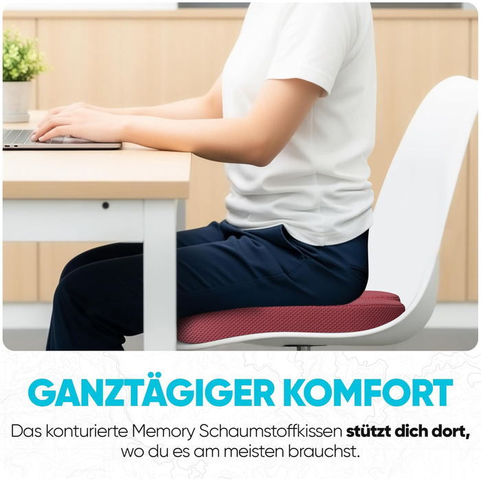 FORTEM Подушка для сидіння на офісне крісло, комп'ютерне крісло, автомобільне крісло. З Memory Foam, нековзна, велика (червона сітчаста тканина, extra large)