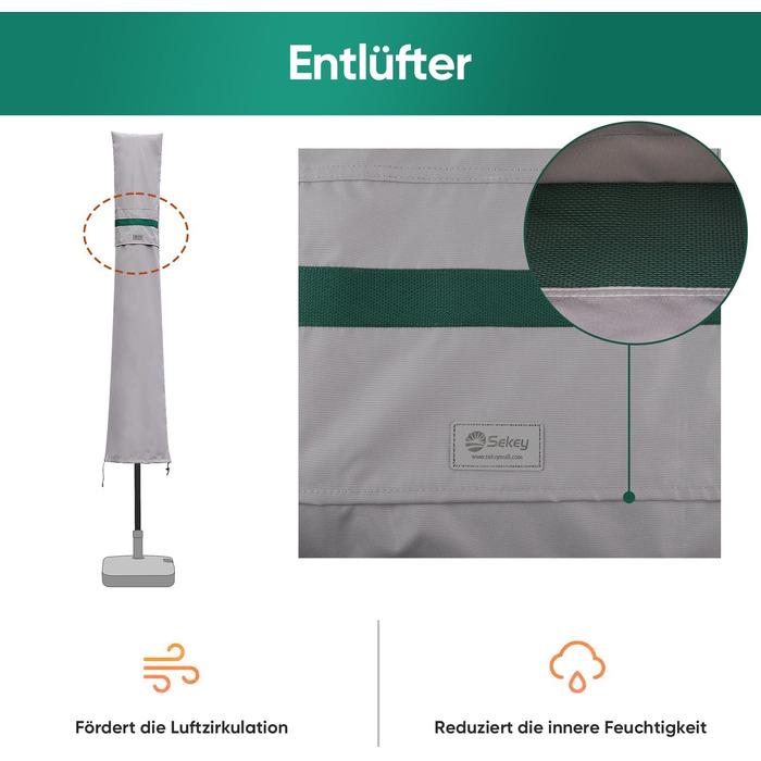 Чохол для садового парасоля Sekey: захисна накидка з кріпленням, водонепроникний, 190 x 30/50 см, світло-сірий