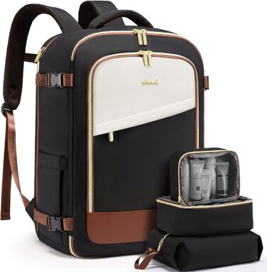Рюкзак LOVEVOOK для ручної поклажі літака, жіночий водонепроникний рюкзак для подорожей з відділенням для взуття, 17-дюймовий рюкзак для ноутбука, 40L, 45x36x20, ручна поклажа, чорний + бежевий + каштановий