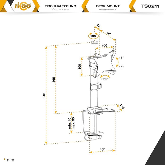 Кріплення для монітора RICOO TS5711: підставка для екрану 12-29 дюймів, кріплення VESA 75/100, настільний тримач для комп'ютера