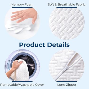 Подушка для підтримки ніг та колін 5 Star United Halbmond, преміум-меморі піна, ергономічна, для тих, хто спить на боці, 52x20x11 см, біла