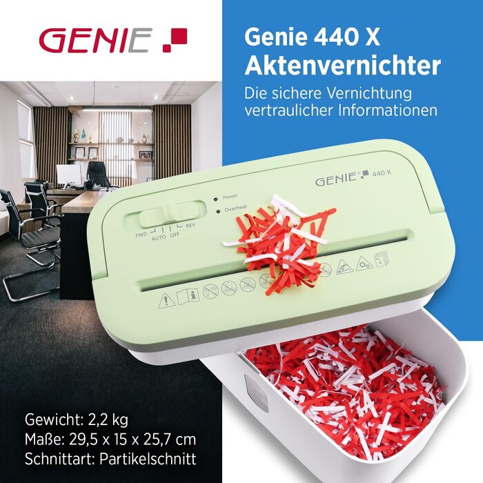 Шредер Genie 440 X II P4: актовий, з автоматичним стартом, 9л, для дому та офісу, зелений