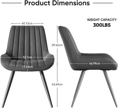 Набір обідніх стільців (6 шт) - сучасний дизайн, м'яке сидіння 10 см, штучний матеріал, металеві ніжки, темно-сірий колір, FU01043BL-2