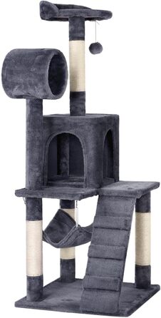 Котяче дерево Yaheetech 130 см Кігтеточка для котів Cat Tree, Котяча лазіння по дереву з оглядовим майданчиком Котяча печера Сизалеві стовбури, темно-сірі