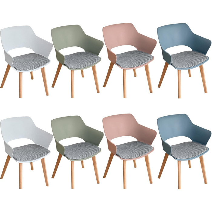 GrandCA HOME Кухонні стільці, набір 8 шт., зелені, з масивними дерев'яними ніжками, для кухні, вітальні, спальні